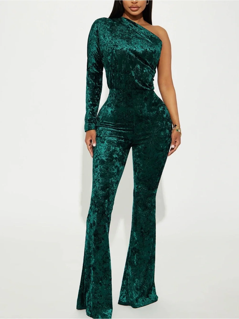 One-Shoulder Your Passion Velvet Jumpsuit